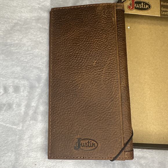 Justin Men's Rodeo Wallet Brown Suede Genuine Leather RFID Checkbook Western - Picture 4 of 9